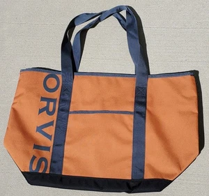 Orvis Adventure BONFIRE Burnt Orange Navy Zip Top Closure Large Tote Bag - EUC - Bild 1 von 9