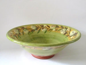 Mont Rachas Frankreich Redware gelb & grün Blumen Servierschüssel 12" - Bild 1 von 7