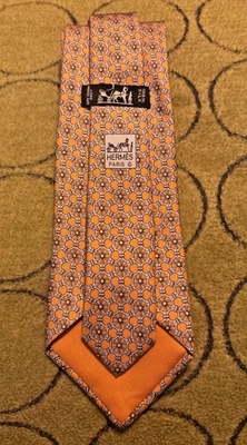 Corbata para hombre Hermes Paris 100 seda naranja patrón de eslabones de cadena diseñador de lujo Foto 1 de 4