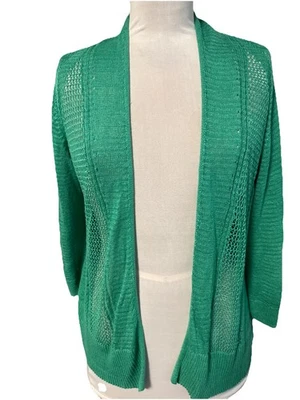 Alfani Green 3/4 Sleeve Loose Knit Linen Blend Cardigan Size Medium - Image 1 of 4