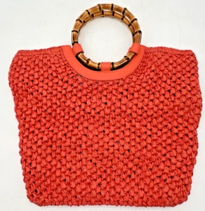 TALBOTS CORAL 100% PAPER STRAW TOTE, INTERIOR SLIP & ZIP POCKETS - Picture 1 of 12
