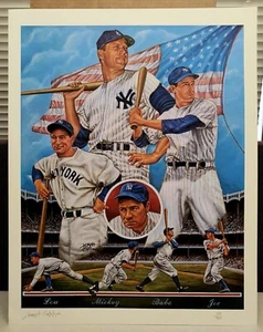 Yankees Poster Babe Ruth Lou Joe Mickey Pencil Signed by Artist Joseph Catalano - Picture 1 of 17