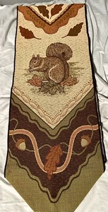 Tapestry Autumn Squirrel Leaves Fall Tasseled Table Runner 70 x 12 - Picture 1 of 6