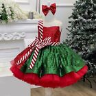 Girls Striped Bow Christmas Tulle Cosplay Costumes Princess Red Xmas Dress Gown
