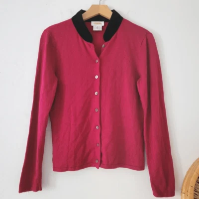 Cárdigan suéter magenta Talbots seda/cachemira abotonada M Foto 1 de 4