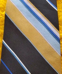 VITALIANO PANCALDI ~ VINTAGE MENS SILK TIE ~ BLUE TAN BLACK STRIPE ~ 57" - Picture 1 of 3