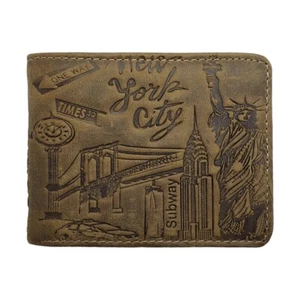 NWT New York City USA Men's Brown Multi Card ID Embossed Leather Bifold Wallet - Afbeelding 1 van 7