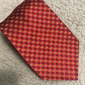 Nautica 57" Necktie 100% Silk - Red Gold Blue Geometric Tie - Picture 1 of 6
