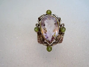 Beautiful! Light Colored AMETHYST & STERLING SILVER Leaf RING w/ PERIDOT Sz 6.5 - Picture 1 of 11