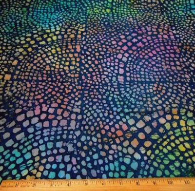 Batik Fabric 7/8 Yard Yellow Purple Blue on Dk Blue Premium Cotton #27M - Image 1 of 2