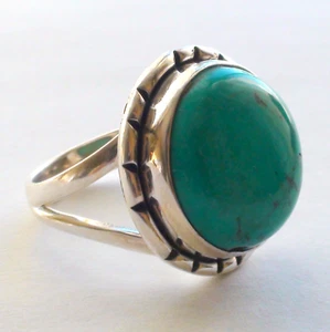 NATURAL TURQUOISE 925 STERLING SILVER RING,Vintage Estate Jewelry. Sz 5.75 - Picture 1 of 6