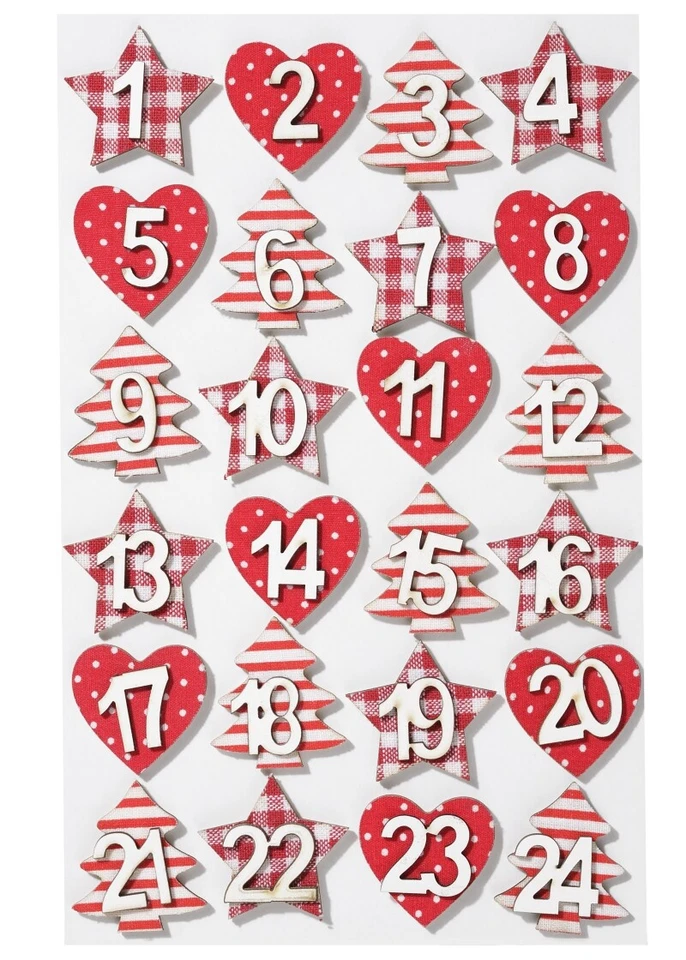 Holzzahlen-Stoffdesign 1-24 rot Adventskalenderzahlen Adventskalender Säckchen - Bild 1 von 1