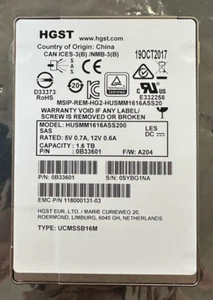 Hitachi (HUSMM1616ASS200) 1.6TB Flash SSD SAS-3 Drive (Tested 100%) - Afbeelding 1 van 1