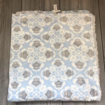 Blankets & Beyond Blue with Gray Owls Lovey White Swirl Rosettes Baby Blanket - Image 1 of 4