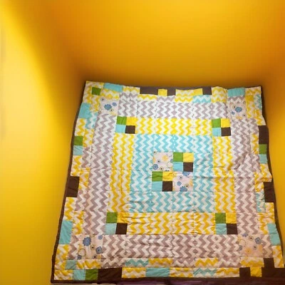 Handmade Baby Quilt 50x50 Chevron Yellow Blue Green Multi-Color Blanket Throw - Image 1 of 4