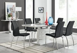 RENATO 120cm White Gloss Extending Dining Table and 4/6 Faux Leather Isco Chairs - Picture 1 of 97