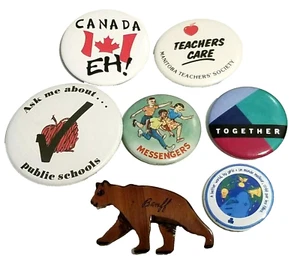 7 Pinbacks Coleccionables Canadá Eh, Cuidado de Maestros, Mensajeros, Banff, Etc. - Imagen 1 de 6