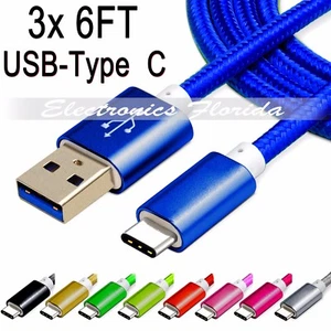 Lot 3x 6FT  Nylon Braided Rope USB-C Type-C Data Sync Charger Charging Cable - Picture 1 of 12