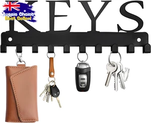 Wall Mount Key Holder, Black Metal Key Rack Organizer, 10 Hooks, Adhesive - Picture 1 of 12