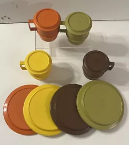 Vtg Tupperware Coffee Cups 1312 Lids/Coasters 1313 & Plates- Harvest Colors - Picture 1 of 7