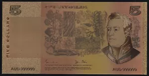 Australia $5 Dollars Paper Design Gold Foil Plastic Banknote - Picture 1 of 3