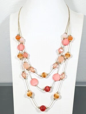 Collar Coastal Boho Naranja Acrílico Lunar Ojo de Gato Capas Distintivo 20 pulgadas Foto 1 de 4