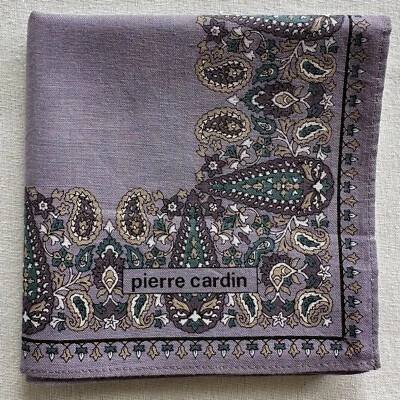 VTG Handkerchief Purple Plain Cotton Border Paisley Flourish Pocket Square 18" - Image 1 of 3