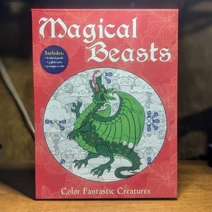 MAGICAL BEASTS COLORING Book For Adult Mythical Creatures Unicorn Fantasy Dragon - Picture 1 of 6