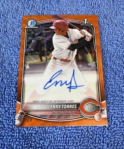 2025 Bowman Chrome Enry Torres Orange Wave Rookie Autograph /25 Reds RC Auto - Picture 1 of 2