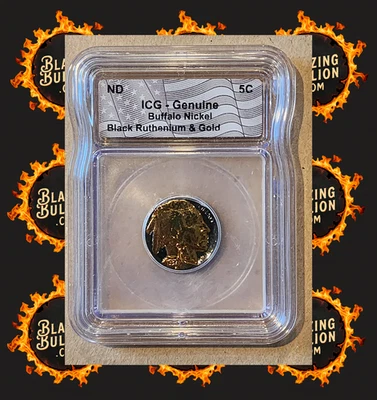 24k GOLD & BLACK RUTHENIUM 1937 Buffalo Nickel ICG 1 Of Only 500 Made - Image 1 of 4