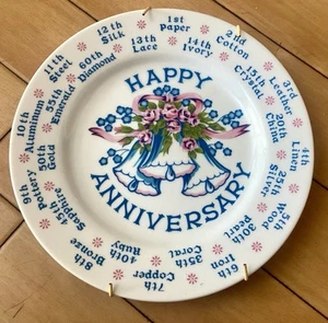 Happy Anniversary Plate 1st Paper To 60th Diamond Vintage 1970s VGC🐷 - Picture 1 of 2