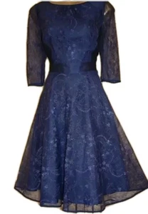 STUNNING COAST NAVY BLUE SILK & LACE FIT &FLARE MIDI DRESS SIZE 18 - Picture 1 of 7