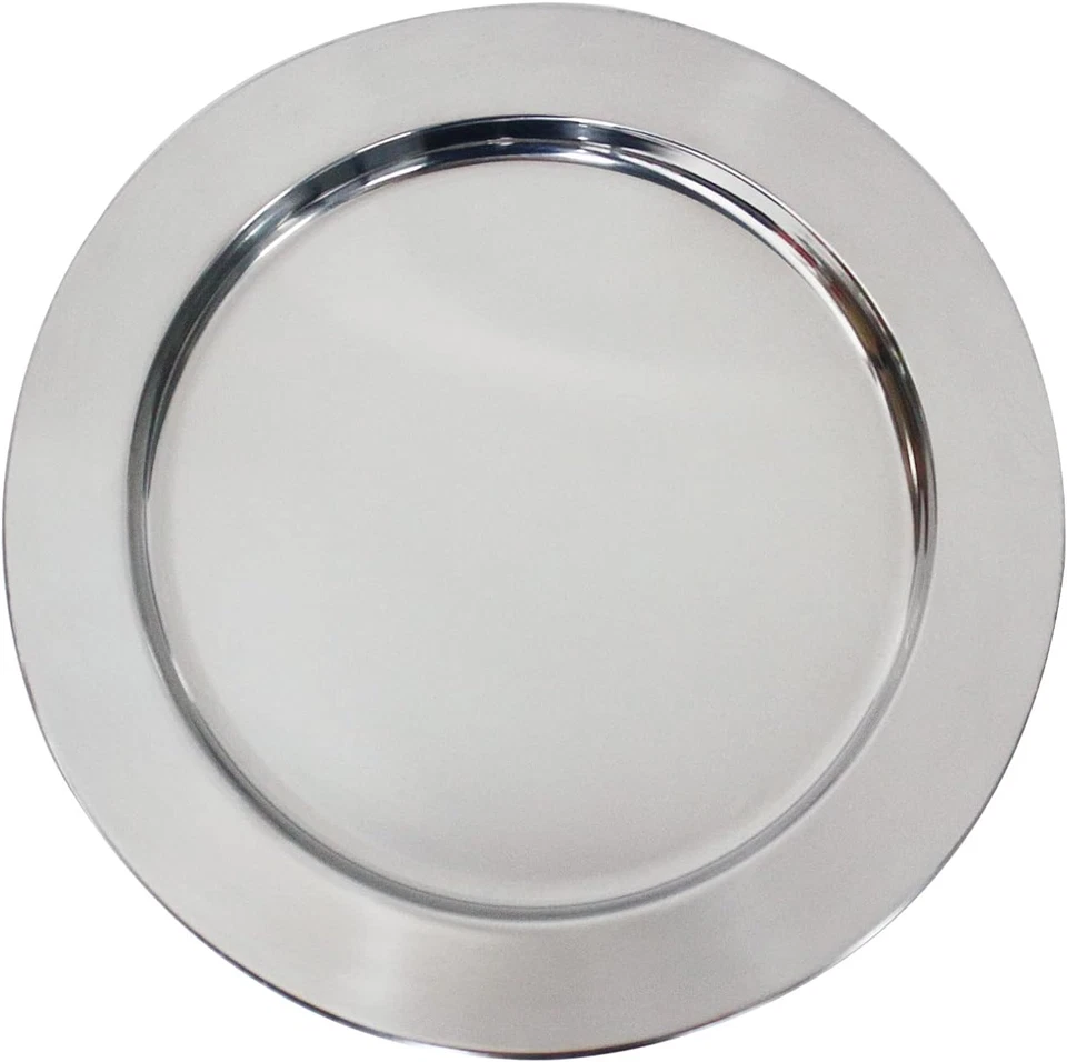 Placas de cargador hechas a mano de acero inoxidable de 13", placas de cargador plateadas, metal plateado Foto 1 de 4