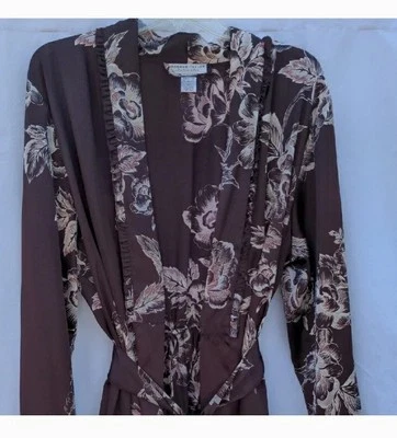 Morgan Taylor Intimates Robe Chemise Nightgown  XL Elegant Brown Floral Satin - Image 1 of 4
