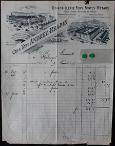 ANCIENNE FACTURE-ANDREZ BRAJON-QUINCALLERIE-SAINT DIE 1897 - Imagen 1 de 3