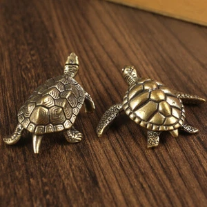 Estatuilla de tortuga de latón vintage de 2 piezas adornos para el hogar figuras de animales regalo - Imagen 1 de 15