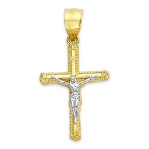 Solid Gold Cross Pendant in 10 or 14k, Crucifix Pendant Religious Jewelry - Picture 1 of 6