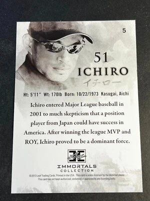 2013 Leaf Ichiro Immortals BLANK FRONT MISSING Serial # Base Card 51 #5 - Image 1 of 2