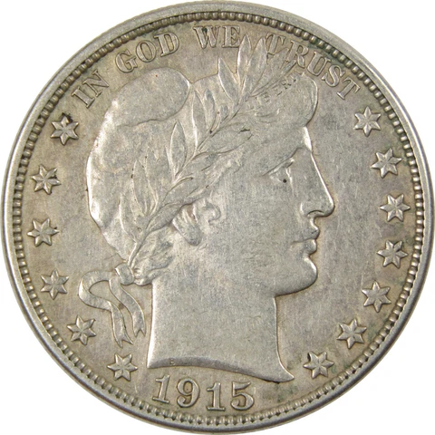 1915 D Barber Half Dollar XF EF Extremely Fine Silver 50c SKU:I8290 Cover