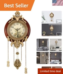Dia 9-inch Retro Style Vintage Wood Indoor Wall Clock with Swinging Pendulum ... - Picture 1 of 10