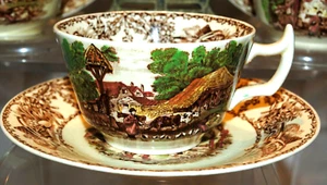 CIRCA 1935 ROYAL STAFFORDSHIRE RURAL SCENES WILKINSON ENGLAND TEA CUP SAUCER SET - Picture 1 of 12