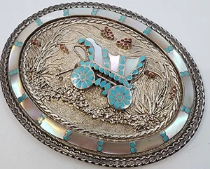 Museum LARGE Vincent Jr. and Marvina Dishta Zuni Conestoga Wagon Belt Buckle - Picture 1 of 11