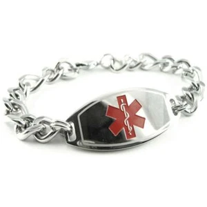 Medical Custom Engraved ID Bracelet Stainless Steel Thick Figaro Chain Men 8.5in - Picture 1 of 4