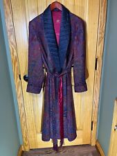 Elegant Daniel Hanson Blue Jewel Wool Jacquard/Silk Dressing Gown MEDIUM