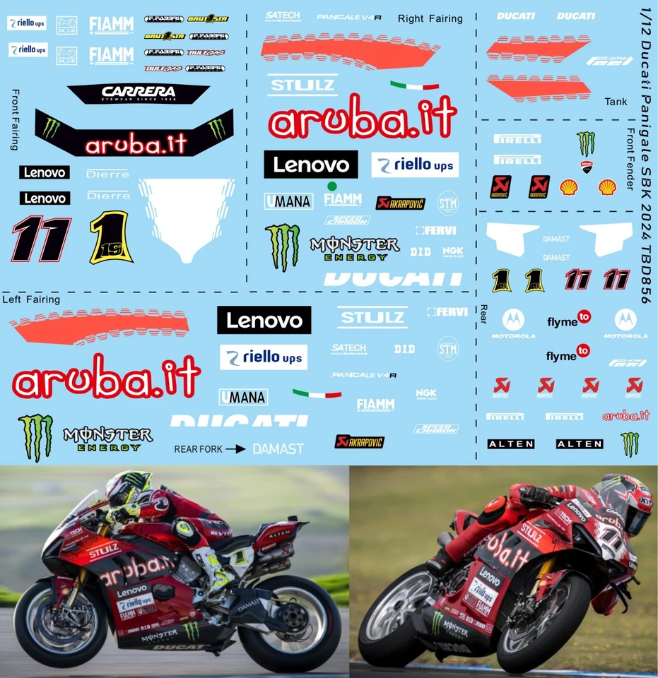 1/12 Decals per Ducati Panigale V4 SBK 2024 Bautista Bulega TBD1025 - Image 1 of 1