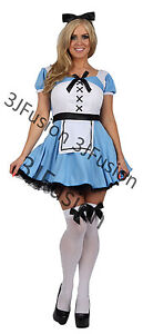 Ladies ALICE IN WONDERLAND Fairytale Character Fancy Dress Costume Outfit (AB)