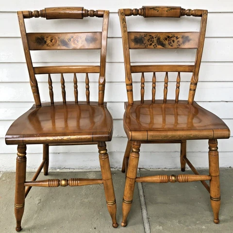 L.Hitchcock-2 SIGNED STENCILED NATURAL WOOD INN CHAIRS-Undamaged- Will Ship-#1 Cover