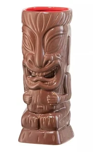 OGGI Tiki Mug Ceramic 23 oz. 8” Tall Dark Brown Totem Red Inside Hawaiian - Picture 1 of 7