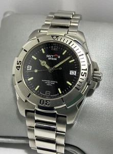 SECTOR,MENS,DATE,BLACK DIAL,QUARTZ,SWISS MADE,WR100M,NEW OLD STOCK,FREE SHIPPING - Picture 1 of 23