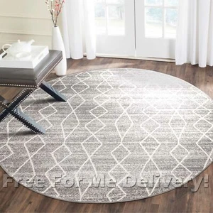 SULIS MOROCCAN DIAMONDS SILVER GREY MODERN ROUND RUG (XL)240x240cm *FREE DELIVER - Picture 1 of 3